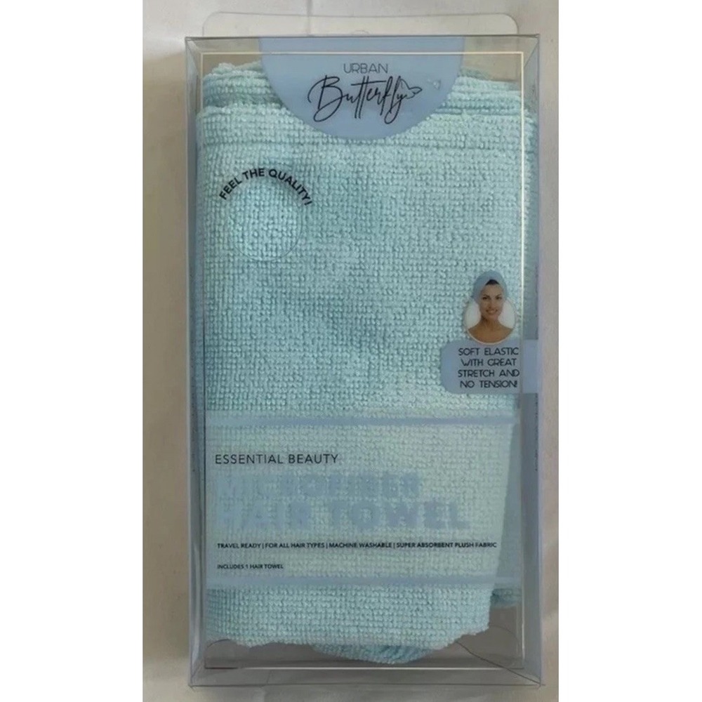 Urban Butterfly Essential Beauty Microfiber Hair Towel Light Blue‎ Travel Ready